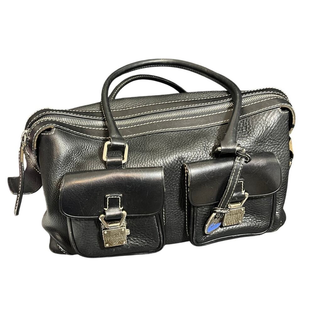 Dooney & Bourke Leather Satchel Double Handle 2 Front Pocket Black Purse‎ Black
